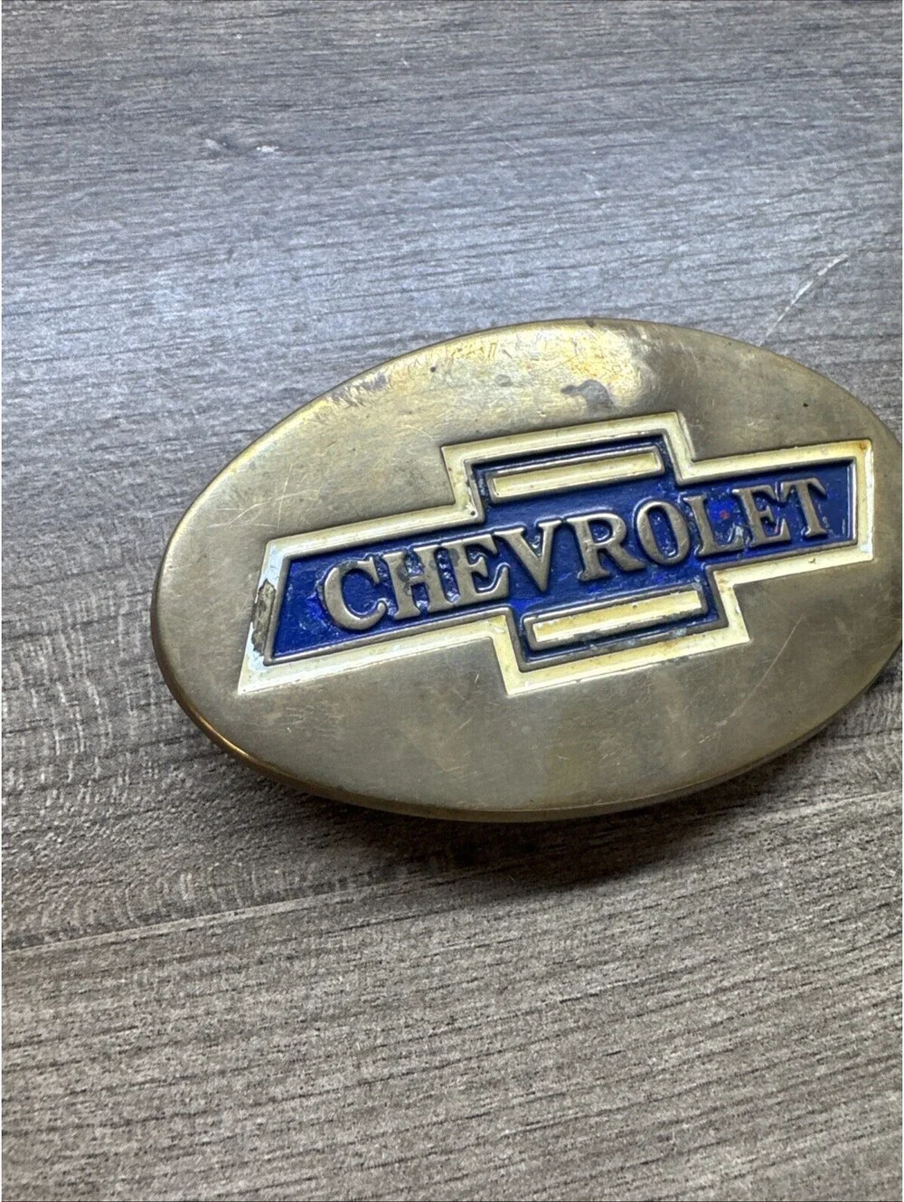1979 Vintage Solid Brass Chevrolet Oval Belt Buckle BOWTIE CHEVY TRUCK CAR